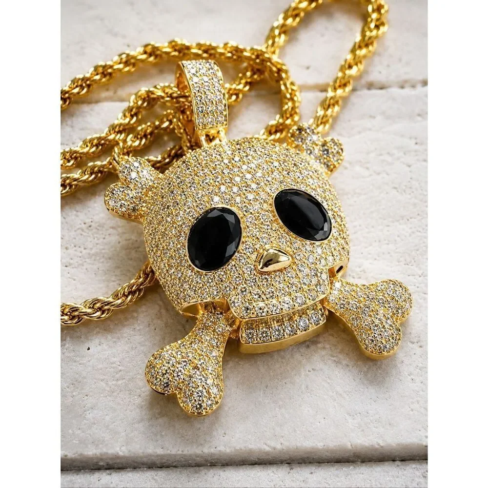 14k Gold Plated Skull and Bones Necklace